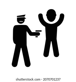 Arrest, Police, Hands Up Icon. Black Vector Graphics.