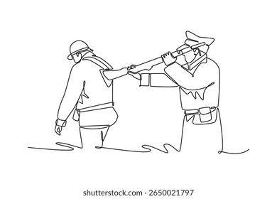 arrest of war opponents.  world war concept. Single line draw design. Vector graphic illustration