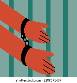 Arrested Handcuffs In Jail - Vector Cartoon