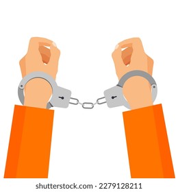 Arrested man in a handcuffs and orange prison robes. Concept of arrest. Crime, corruption. Vector illustration in trendy flat style isolated on white background.