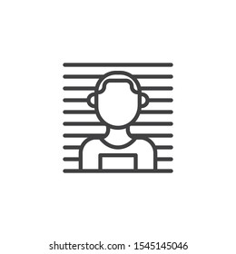 Arrested Man line icon. linear style sign for mobile concept and web design. Police mugshot outline vector icon. Symbol, logo illustration. Vector graphics