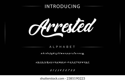 Arrested Vintage decorative font. Lettering design in retro style with label. Perfect for alcohol labels, logos, shops and many other.