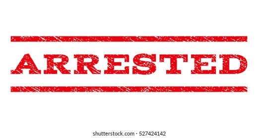 Arrested watermark stamp. Text tag between horizontal parallel lines with grunge design style. Rubber seal red stamp with dust texture. Vector ink imprint on a white background.