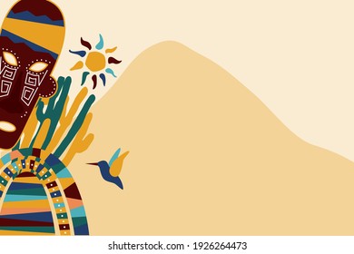 Arrican abstract minimalist desert pattern background for design greeting card, travel agency flyer, souvenir shop tag, t shirt print etc.