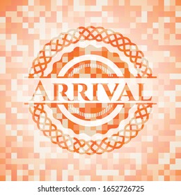 Emblema abstracto de llegada, fondo de mosaico naranja
