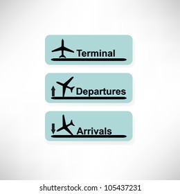 Arrival and departures airport signs isolated over a white background.