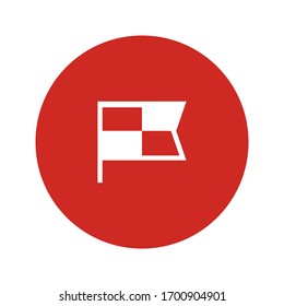 Arrival destination point flag. Winner symbol vector symbol for transportation gps based apps. Challenge icon vector automotive competition circuit. Driver goal. Negative with circle background. UI