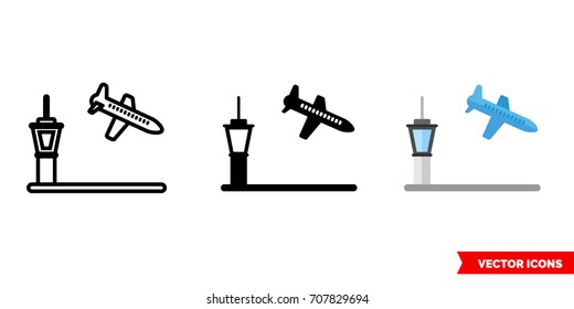 Arrival icon of 3 types: color, black and white, outline. Isolated vector sign symbol.