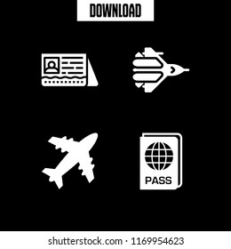 arrival icon. 4 arrival vector set. airplane silhouette, passport and jet plane icons for web and design about arrival theme