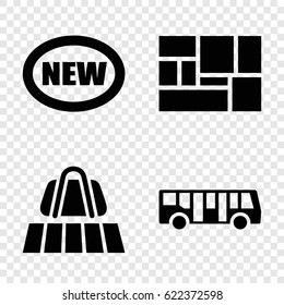Arrival icons set. set of 4 arrival filled icons such as luggage belt, airport bus, lugagge