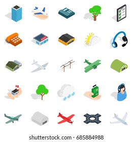 Arrival icons set. Isometric set of 25 arrival vector icons for web isolated on white background