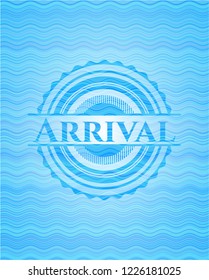 Arrival light blue water wave emblem.