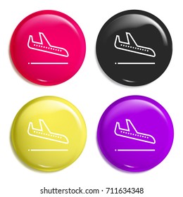 Arrival multi color glossy badge icon set. Realistic shiny badge icon or logo mockup
