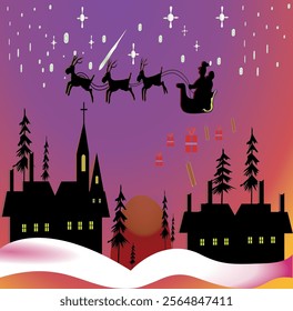 Santa’s arrival on Christmas Eve Icon illustration tamplate vector design graphic 