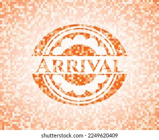 Arrival orange mosaic emblem. Vector Illustration. Detailed. 