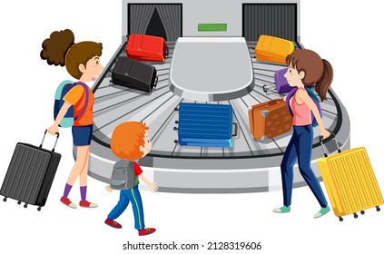 Arrival passengers waiting for their luggages illustration