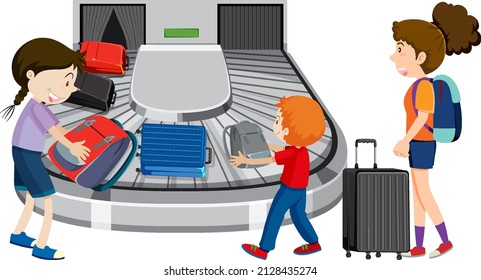 Arrival passengers waiting for their luggages illustration