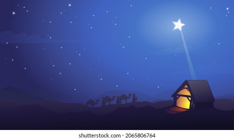 Arrival of the Three Wise Men at the Christmas crib guided by the Shepherd's Star