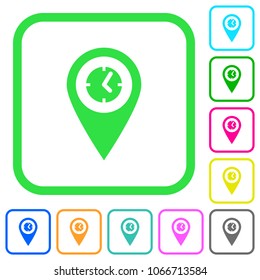Arrival time GPS map location vivid colored flat icons in curved borders on white background