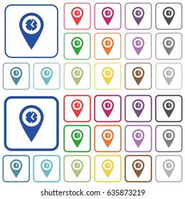 Arrival time GPS map location color flat icons in rounded square frames. Thin and thick versions included.