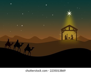 Arrival of the wise men to the manger where Jesus of Nazareth was born, on January 6 and with birth on December 24