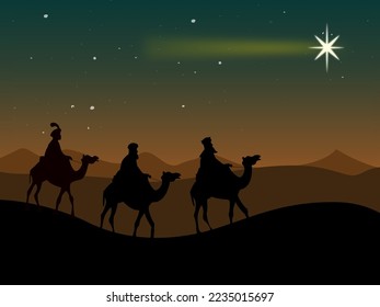 Arrival of the wise men to the manger where Jesus of Nazareth was born, on January 6 and with birth on December 24