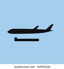 Arrivals airport navigation icon. Airplane stands after landing.