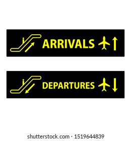 Arrivals and departure Icon or sign pointers for navigation in airport, professional graphic vector illustration optimized for large anв small size. isolated on white background.