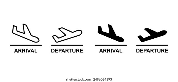 Arrivals and departure plane icon vector set. Airport and aircraft symbol