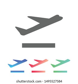 Arrivals and departure plane icons. Simple black take off and landing airplane signs.