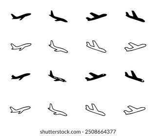 Arrivals and departure plane signs. Airport Sign. Simple icons, airplane landing and takeoff. Airport icons set: departures, arrivals. Vector illustration Aircraft or Airplane. vector