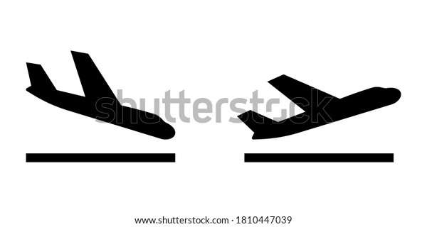 到着と出発機の標識 空港の標識 簡単なアイコン 飛行機の着陸と離陸 空港のアイコンセット おくりびと到着 ベクターイラスト航空機または飛行機 のベクター画像素材 ロイヤリティフリー