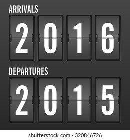 Arrivals and departures year flip clock.