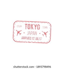 Arrived To Tokyo, Japan Isolated Airport Visa Stamp. Vector Grunge Border Control Seal