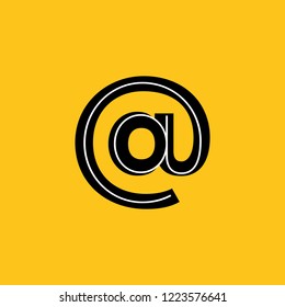 arroba icon in thick stroke and thin line inside on yellow background editable in vector