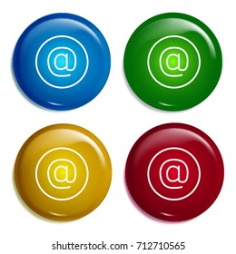 Arroba multi color gradient glossy badge icon set. Realistic shiny badge icon or logo mockup