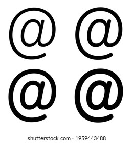 Arroba sign icon. Email address symbol concept with different line thickness styles. Vector illustration isolated on white background. EPS 10.