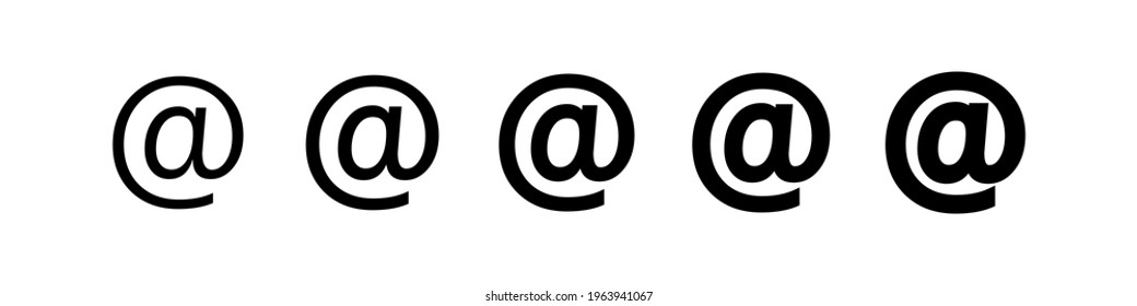 Arroba sign icon. Email address symbol concept with different line thickness styles. Vector illustration isolated on white background EPS 10.