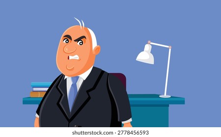 Arrogant Boss Standing in Office Looking dissatisfied Vector Illustration. Unpleasant male executive expressing deep discontent at the workplace