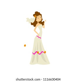 Arrogant bride in white dress vector Illustration on a white background
