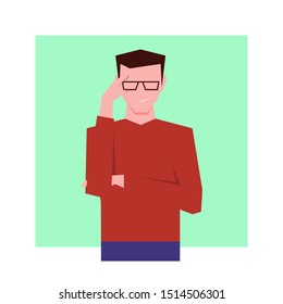 Arrogant businessman looking through glasses. Vector illustration