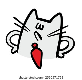 Gato arrogante con la corbata roja se volvió y orgullosamente cerró los ojos.  El jefe de dibujos animados de Ilustración vectorial está orgulloso y no escucha a nadie. Mascota divertida. Gatito divertido aislado en el fondo blanco