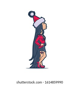 Arrogant girl with a red hat. Vector.