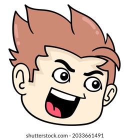 arroganter gut aussehender Junge ist wütend, Vektorgrafik Karton Emoticon. Symbolzeichnung