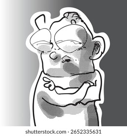 um homem arrogante que olha para baixo em alguma coisa, ilustração de vetor estilo desenho animado, fundo gradiente e figura estão em camadas separadas.