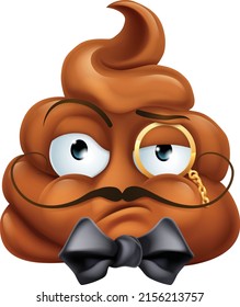 An arrogant posh snooty gentleman poop poo emoticon face cartoon icon wearing a bow tie and monocle