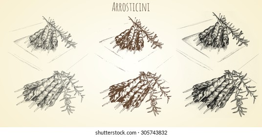 arrosticini and rosmary hand drawn