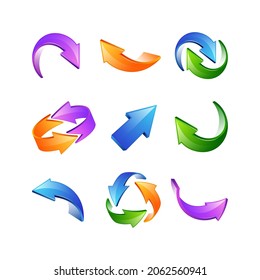Colección de iconos de conjunto de colores de degradado 3d de flecha. Elemento para signos, símbolos, ícono, ilustración, diseño web, aplicaciones, software, infografía, afiche, publicidad, etc. Diseño de icono vector premium