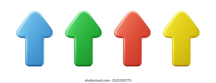 Icono de flecha 3d. Navegación hacia arriba, hacia abajo y hacia la derecha o izquierda. Cursor del ratón en colores azul, amarillo y rojo. Signo de Vector del puntero lateral para infografía.