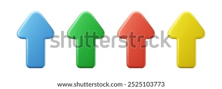 Arrow 3d icon. Navigation up, down and right or left direction. Mouse cursor in blue, yellow and red colors. Vector sign of side pointer for infographic.